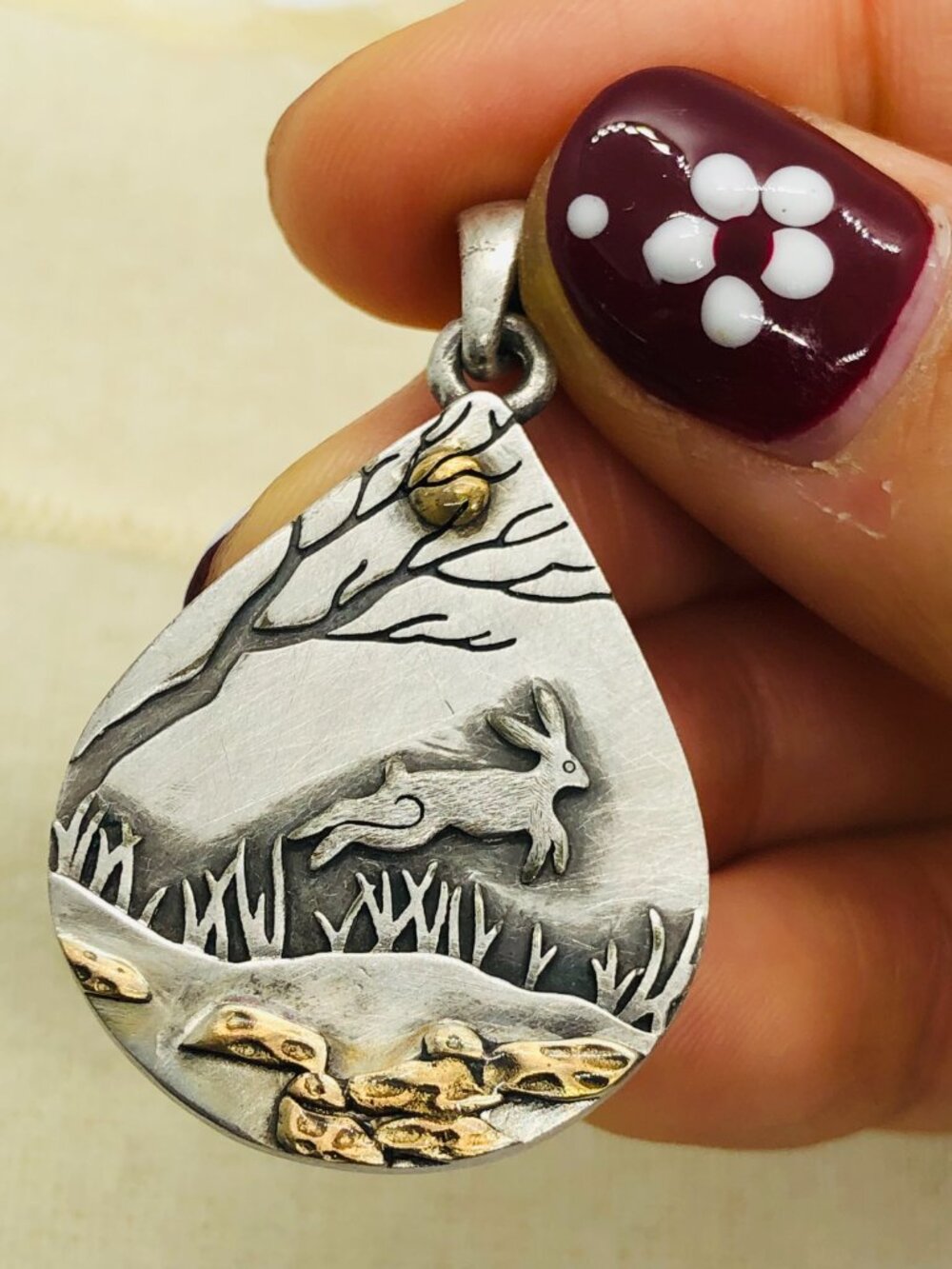 Deer Teardrop Pendant, Woodland Nature Charm, Two Tone Deer Necklace Pendant